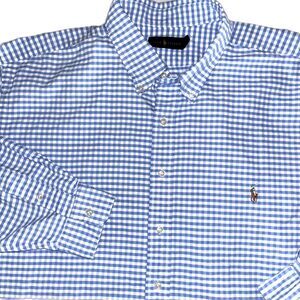Ralph Lauren Shirt Men’s 3XB Blue Gingham Check Flesh Pony Classic Oxford Dress